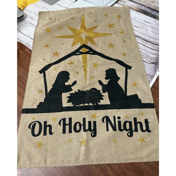 Nativity 28x40 Christmas Jesus Mary Joseph House Flag Nativity Canvas Rustic - Picture 1 of 7